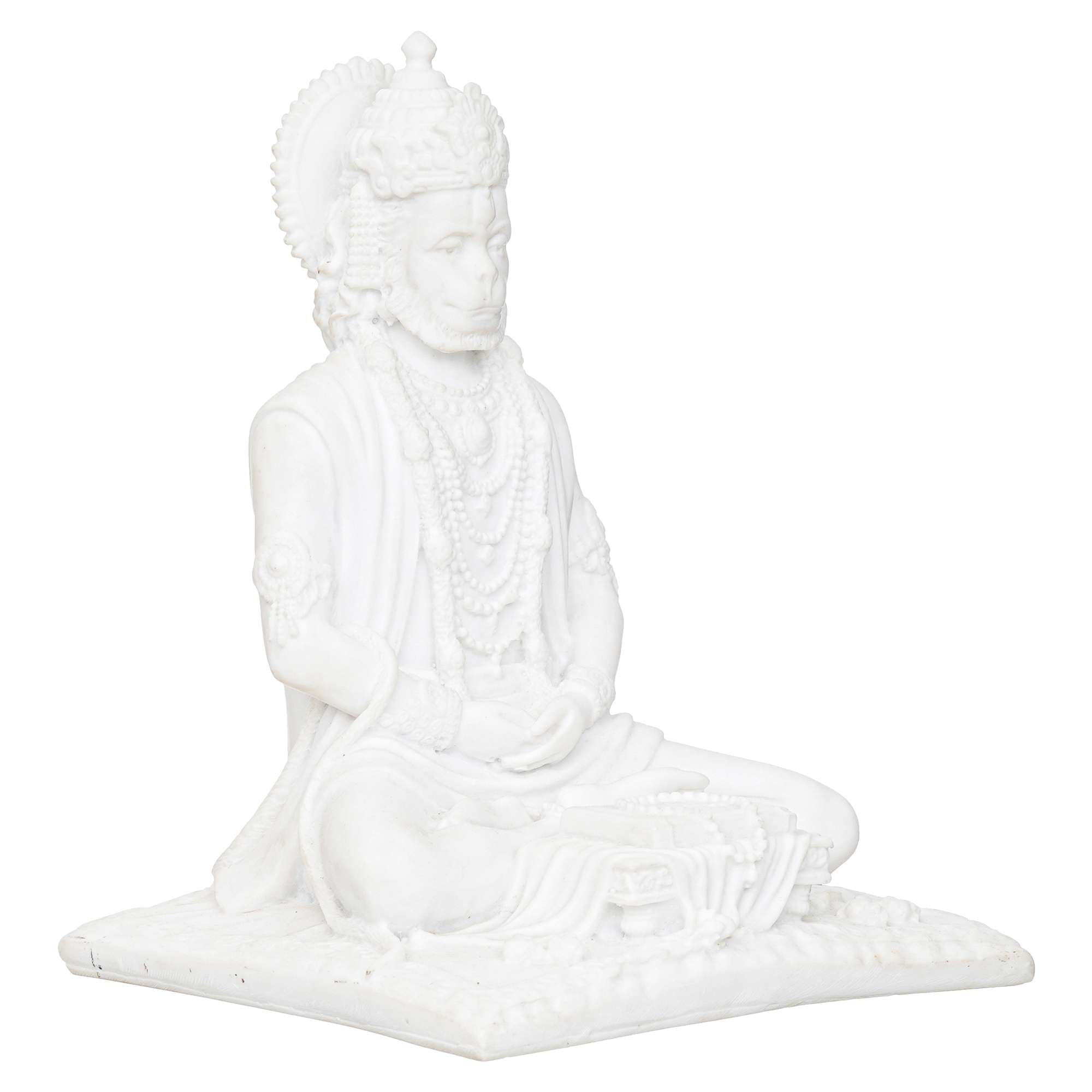 White Marble Lord Hanuman Sitting Statue with gada & Reading Book Decorative Showpiece (NMB-HN4) - SWASTIK CREATIONS The Trend Point
