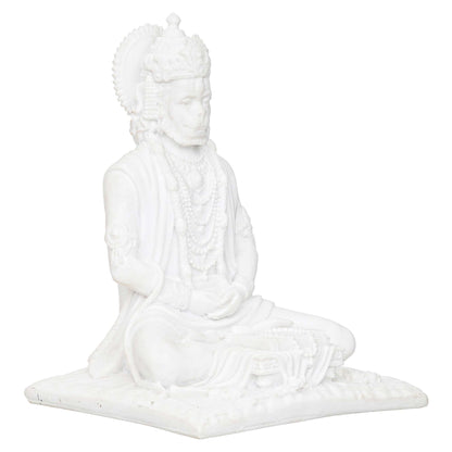 White Marble Lord Hanuman Sitting Statue with gada & Reading Book Decorative Showpiece (NMB-HN4) - SWASTIK CREATIONS The Trend Point