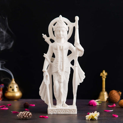 White Marble Standing Ram Ji murti for Pooja Room Standing Hindu Lord Ram ji Statue for Home Temple Idol Murti Best for Gift (NMB-MRM1) - SWASTIK CREATIONS The Trend Point