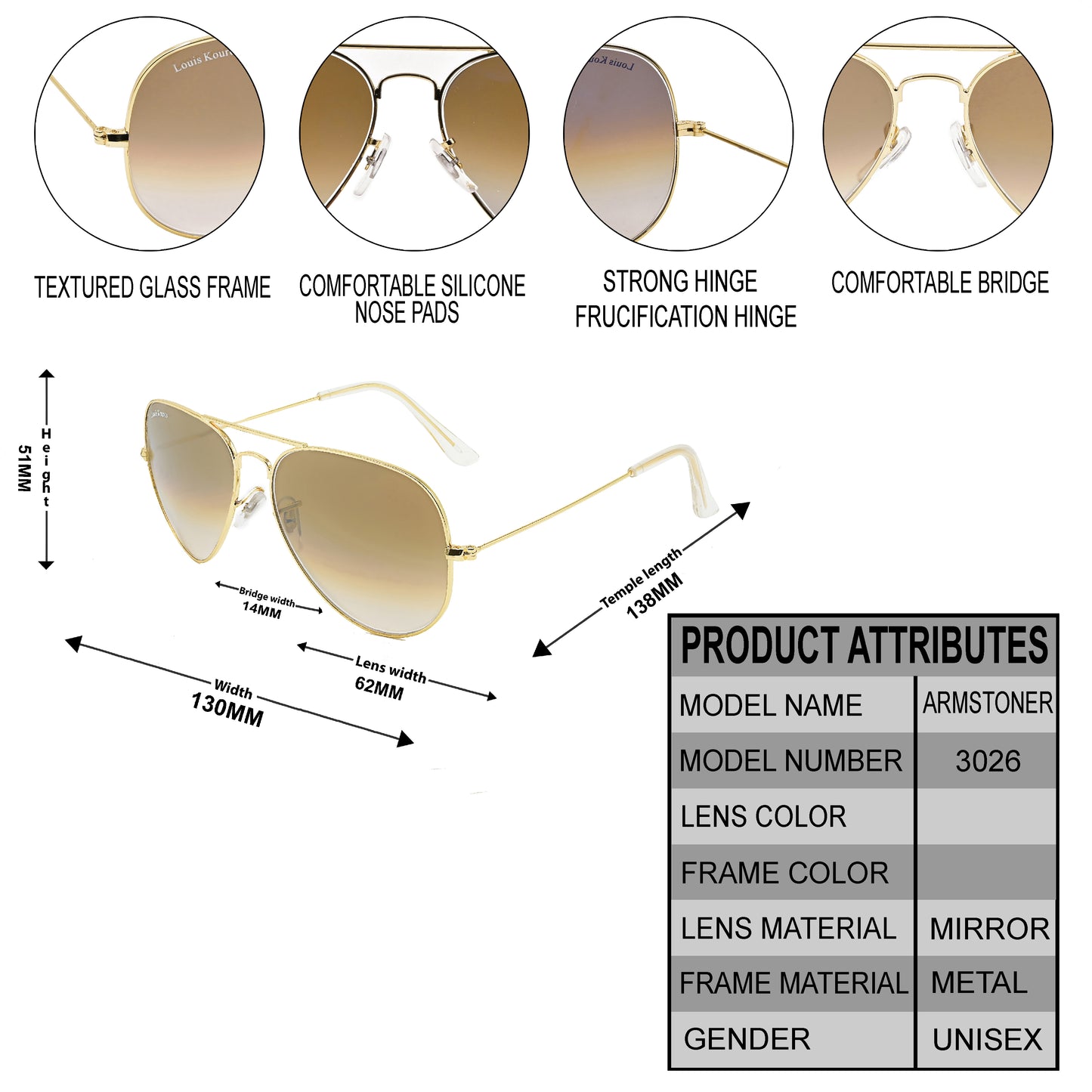 Brown Armstoner Aviator Sunglasses (SUN-LK-3026-BRN2GLD-M) - SWASTIK CREATIONS The Trend Point SWASTIK CREATIONS The Trend Point