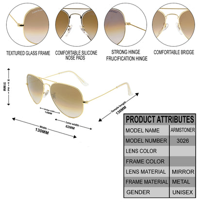 Brown Armstoner Aviator Sunglasses (SUN-LK-3026-BRN2GLD-M) - SWASTIK CREATIONS The Trend Point