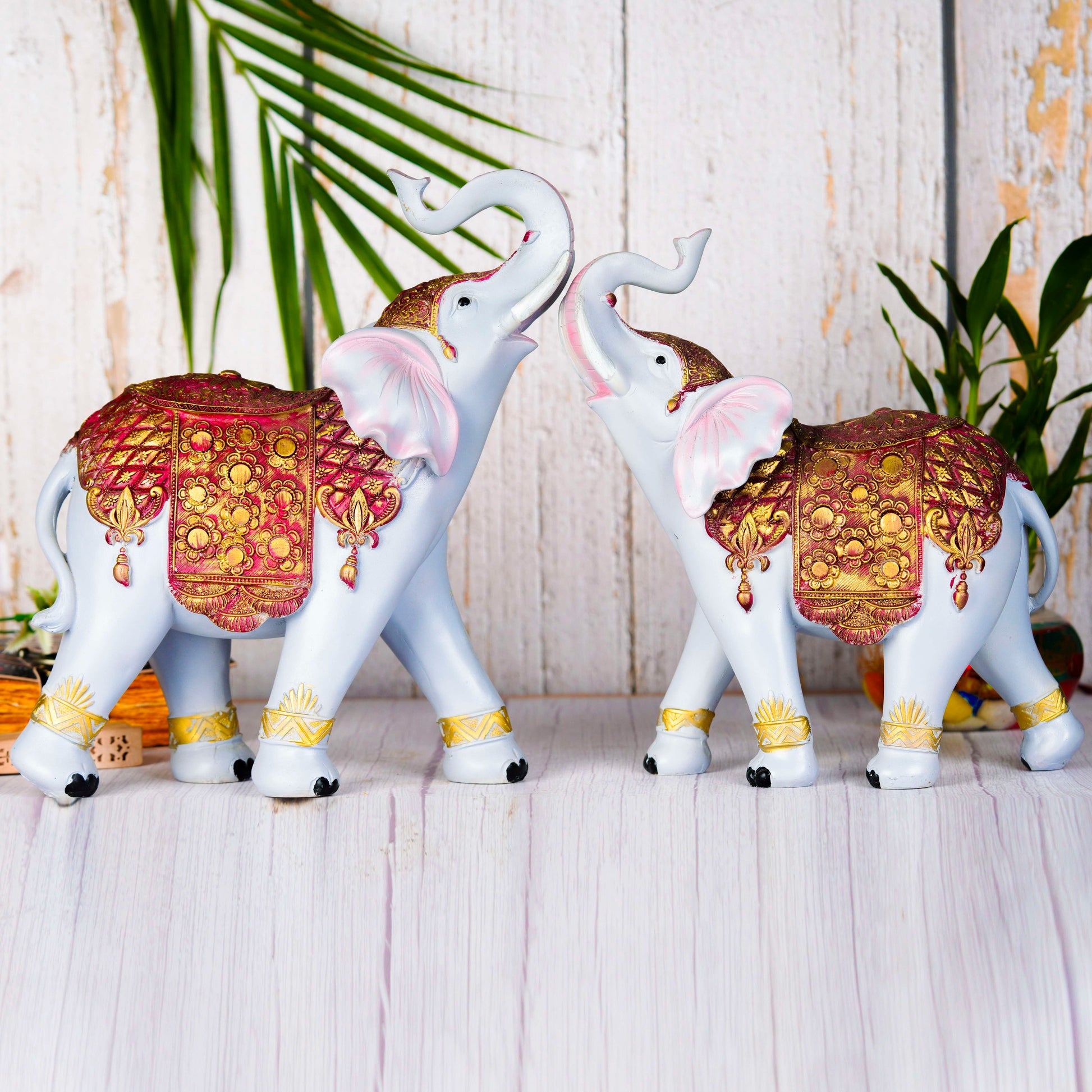 Swastik Creations Home Decor Rajsthani Elephant Statue For Decoration Suitable for Living Room, Bedroom, Desk, Cabinet, Gifts(Set Of 2)