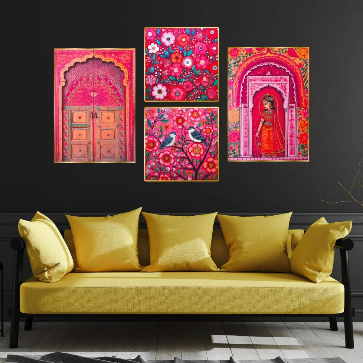 CH-GD4-1 Set of Four Wall Paintings for Wall Decoration Golden Framed Wall Paintings for Living Room & Bedroom Wall Art for Home Decoration & Office Wall Décor SWASTIK CREATIONS The Trend Point