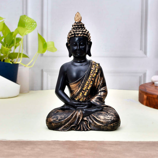 Swastik Trend Point Polyresin Sitting Buddha Idol Statue Showpiece for Homedecor Decoration Gift Gifting Items