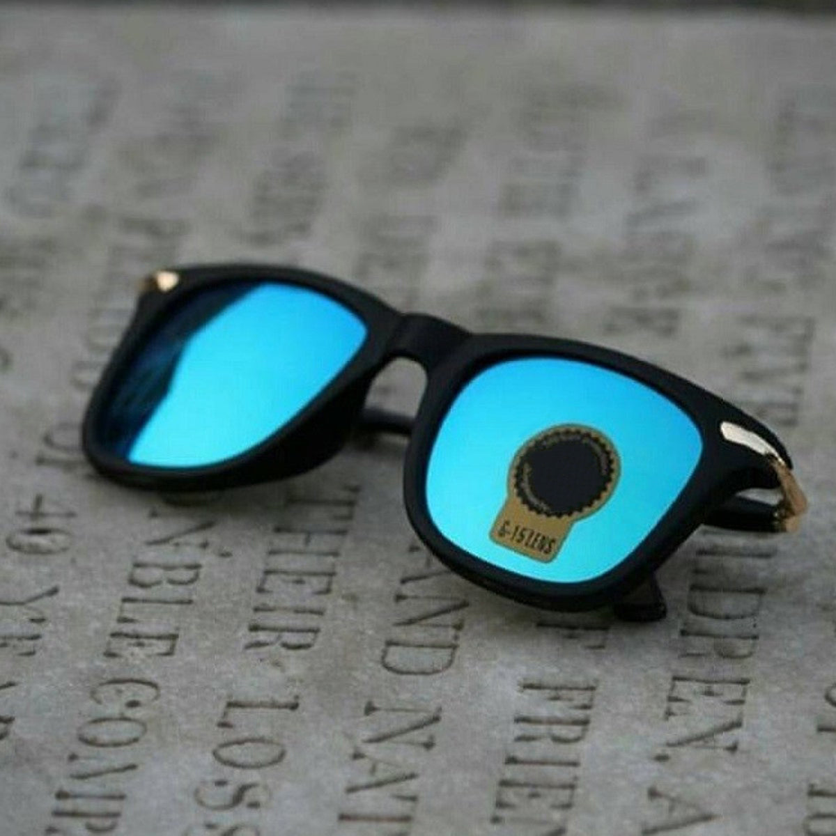 Aqua Blue Enigte Square Sunglasses (SUN-RN-2148-AQB3GLD-M) SWASTIK CREATIONS The Trend Point