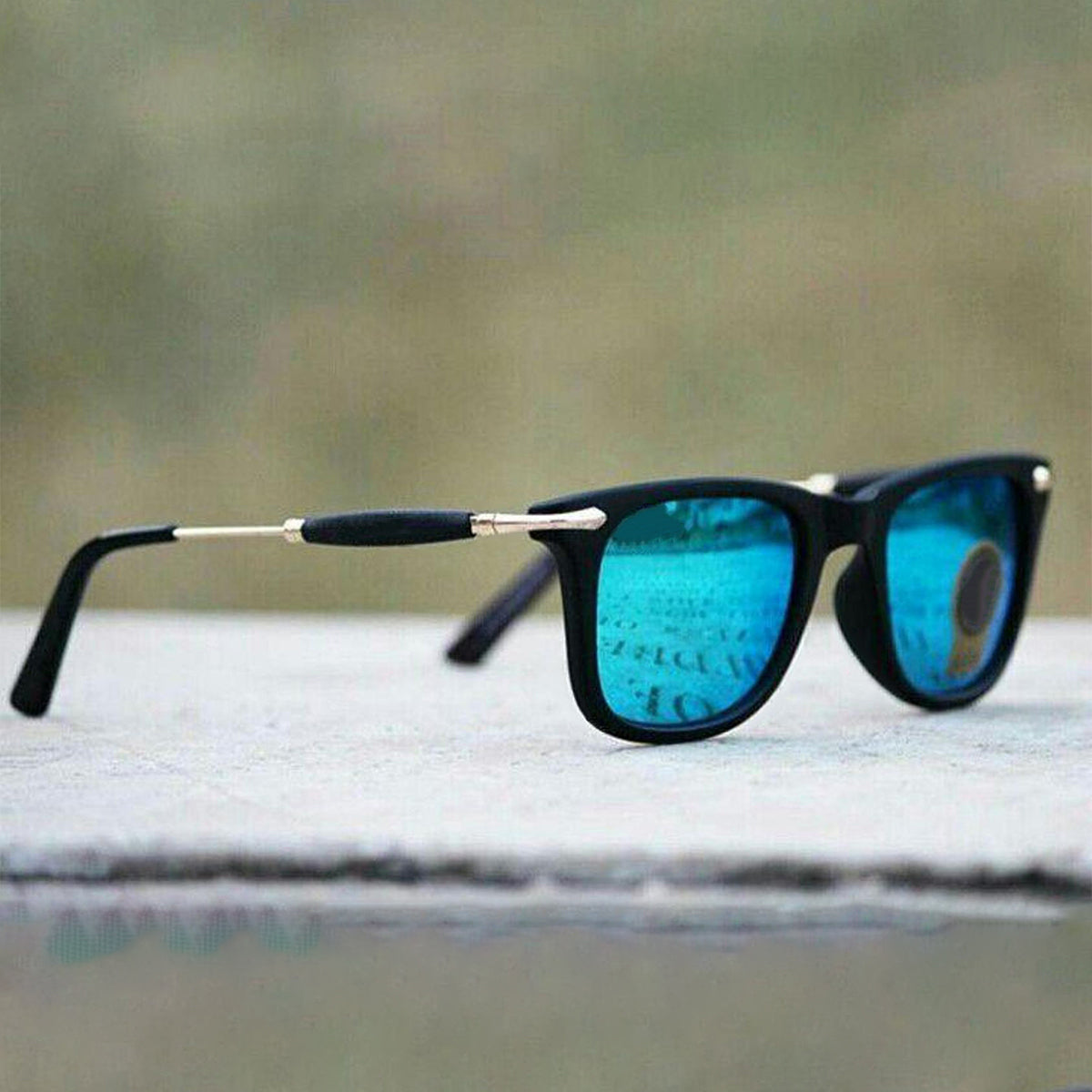 Aqua Blue Enigte Square Sunglasses (SUN-RN-2148-AQB3GLD-M) SWASTIK CREATIONS The Trend Point