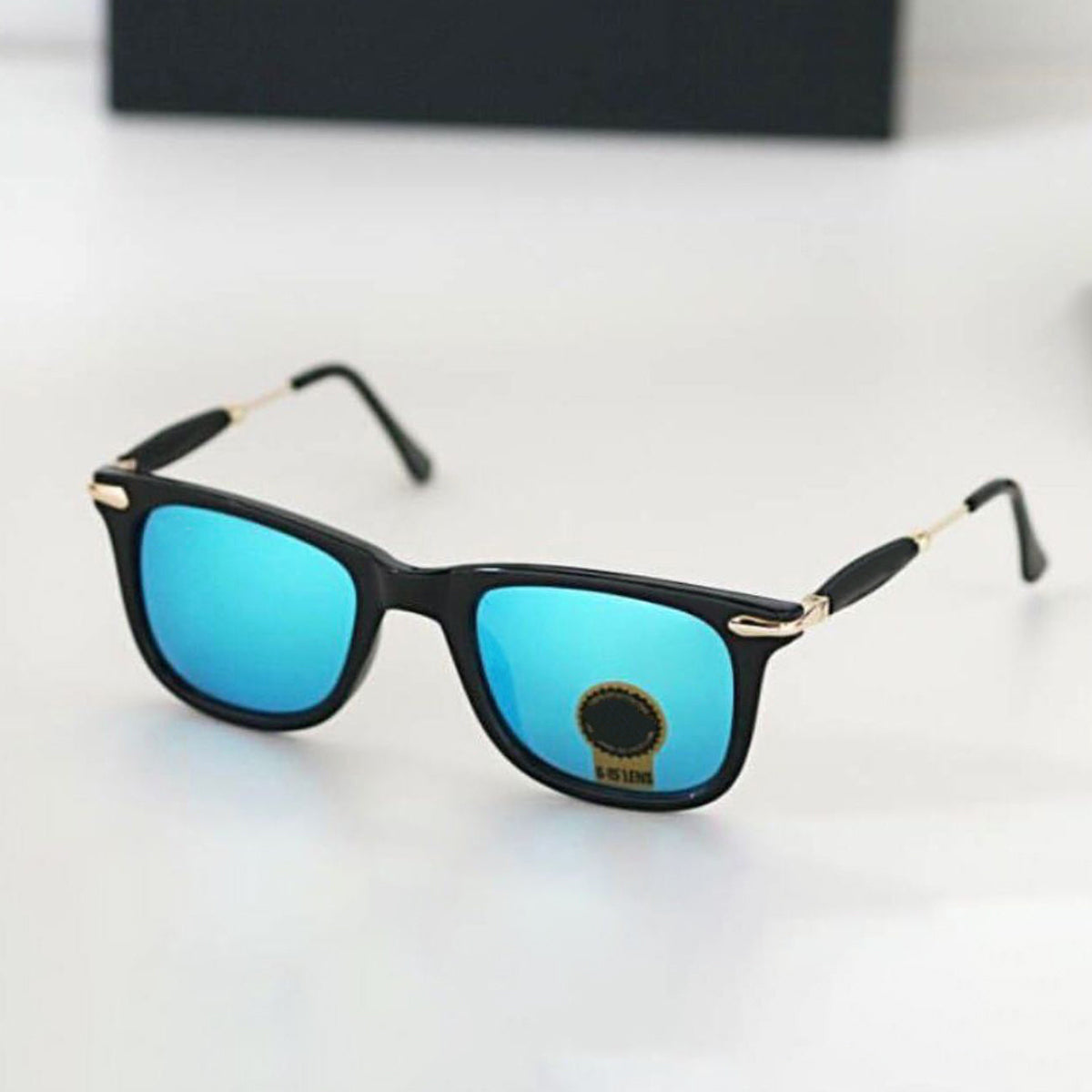 Aqua Blue Enigte Square Sunglasses (SUN-RN-2148-AQB3GLD-M) SWASTIK CREATIONS The Trend Point