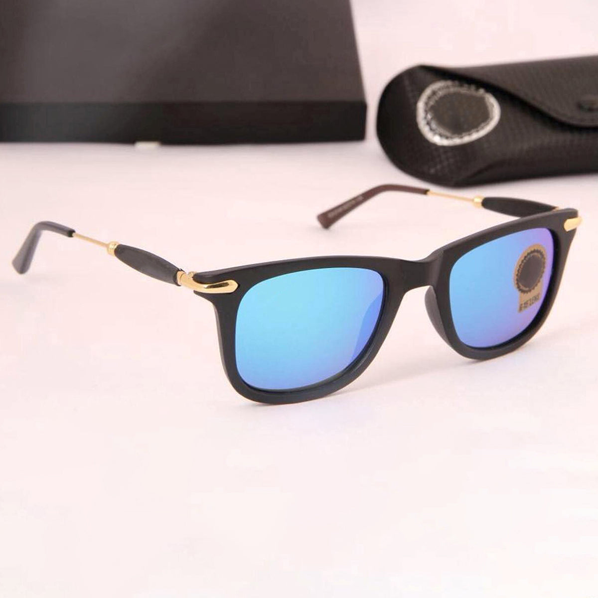 Aqua Blue Enigte Square Sunglasses (SUN-RN-2148-AQB3GLD-M) SWASTIK CREATIONS The Trend Point