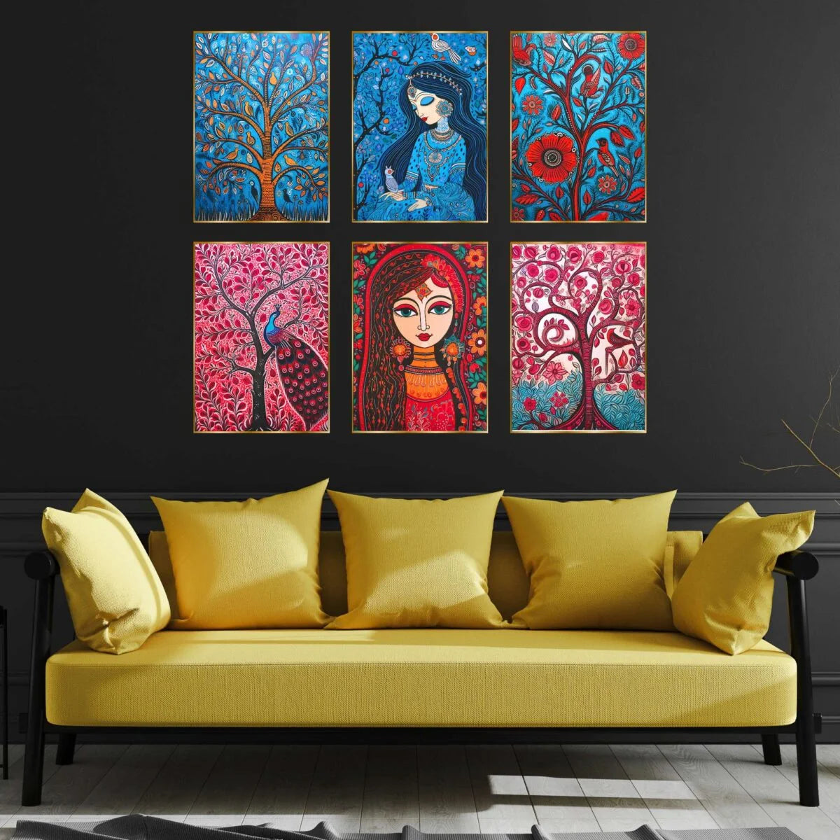 CH-GD6-1 Set of Six Wall Paintings for Wall Decoration Golden Framed Wall Paintings for Living Room & Bedroom Wall Art for Home Decoration & Office Wall Décor SWASTIK CREATIONS The Trend Point