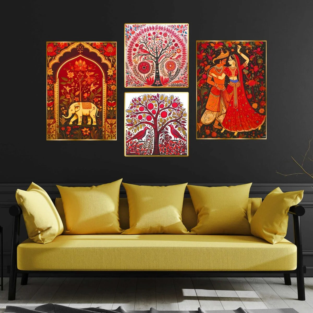 CH-GD4-3 Set of Four Wall Paintings for Wall Decoration Golden Framed Wall Paintings for Living Room & Bedroom Wall Art for Home Decoration & Office Wall Décor SWASTIK CREATIONS The Trend Point