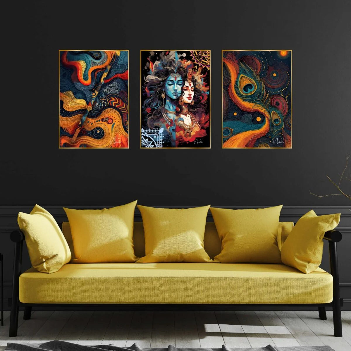 CH-GD3-5 Set of Three Wall Paintings for Wall Decoration Golden Framed Wall Paintings for Living Room & Bedroom Wall Art for Home Decoration & Office Wall Décor SWASTIK CREATIONS The Trend Point