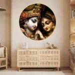 CH-RKR3 Radha Krishna Wall Painting with Frame Sparkle Glossy Round Golden Framed Large Painting Office, Living Room, Bedroom, Home Decoration SWASTIK CREATIONS The Trend Point