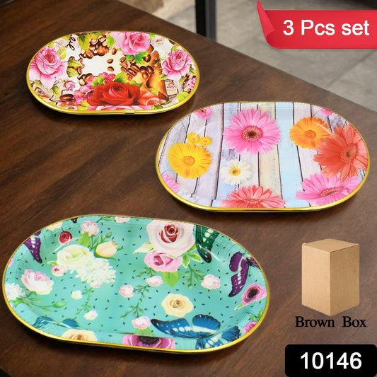 Plastic Flower Printed Design Serving Tray 