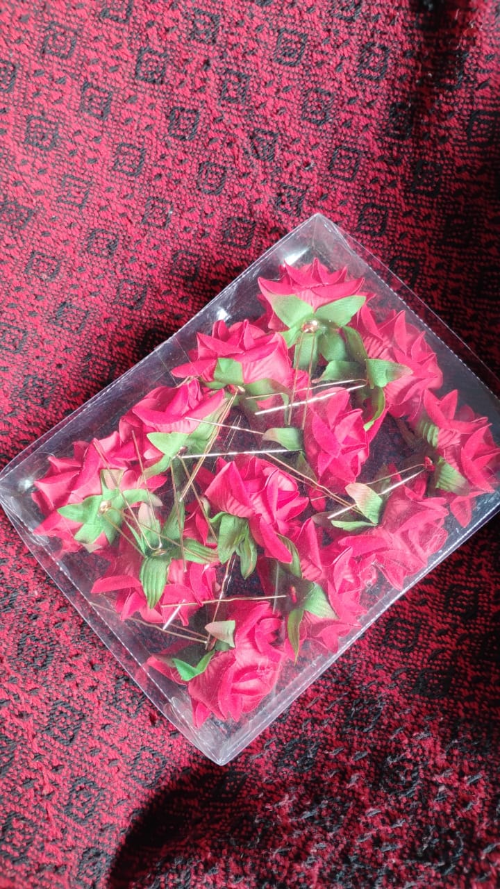 Hair Clip Red Rose Bridal Hair Pins Rose (12 Pcs Set) SWASTIK CREATIONS The Trend Point