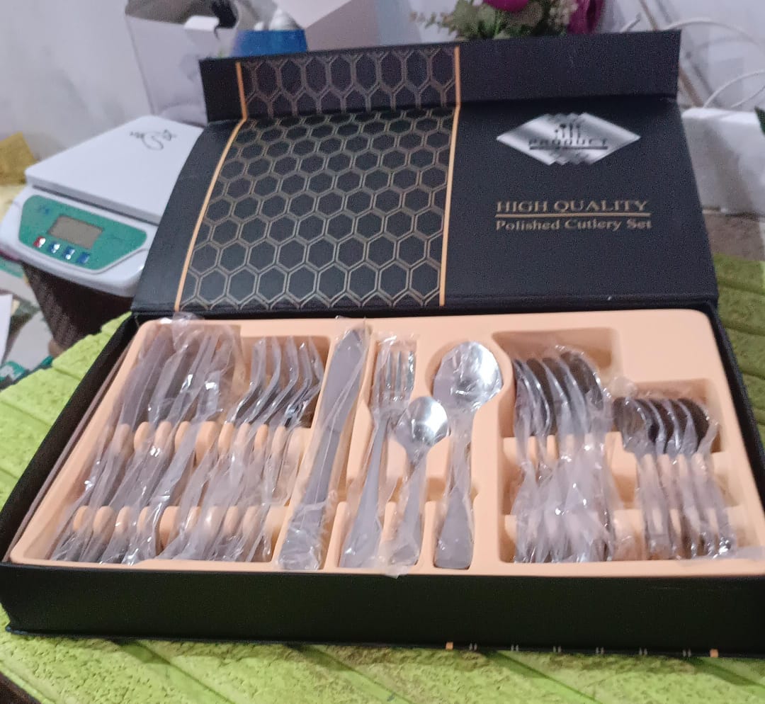 Premium Silver Daily Use Cutlery Set Stainless Steel Luxury Combo Set of 24 SWASTIK CREATIONS The Trend Point