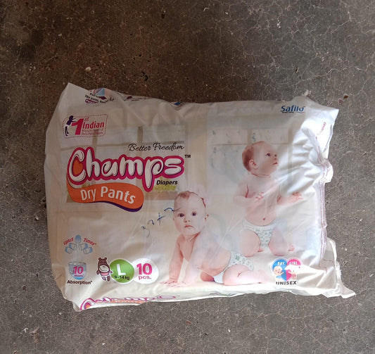 0974 Large Champs Dry Pants Style Diaper - Large (10 pcs) Best for Travel  Absorption, Champs Baby Diapers, Champs Soft and Dry Baby Diaper Pants (L,10 Pcs ) - SWASTIK CREATIONS The Trend Point