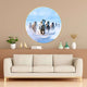 CH-RHS3 Seven Running Horses with Cool Sky Wall Painting with Frame Sparkle Glossy Round Golden Framed Large Painting Office, Living Room, Bedroom, Home Decoration