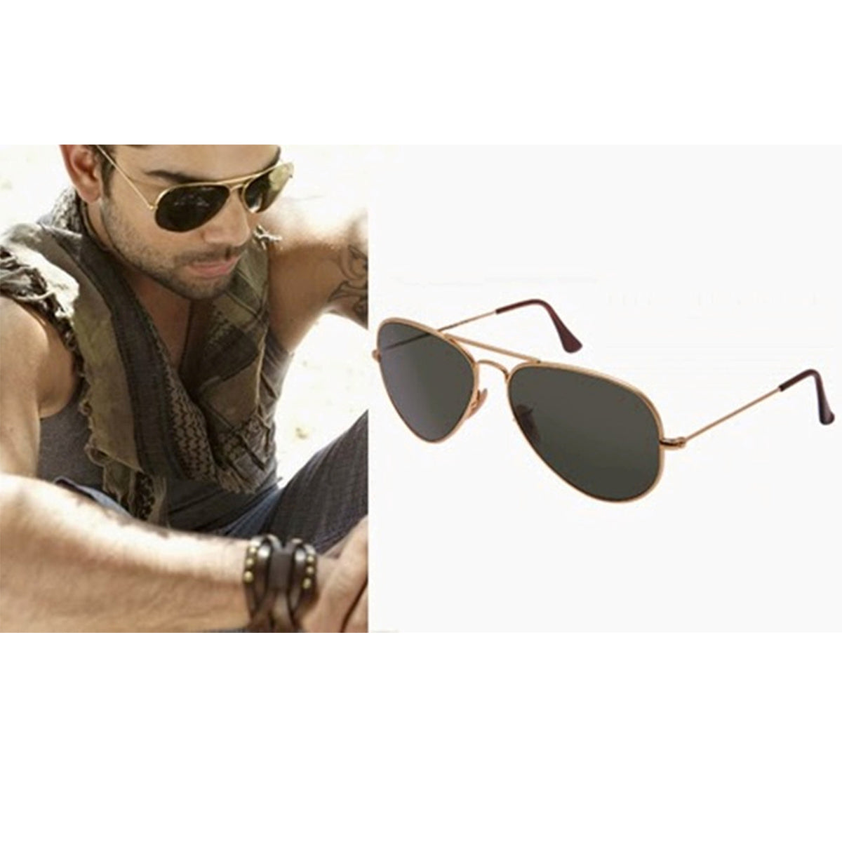 Purosangue 3026 Aviator Sunglasses (SUN-RN-3026-BLK1GLD-M) SWASTIK CREATIONS The Trend Point