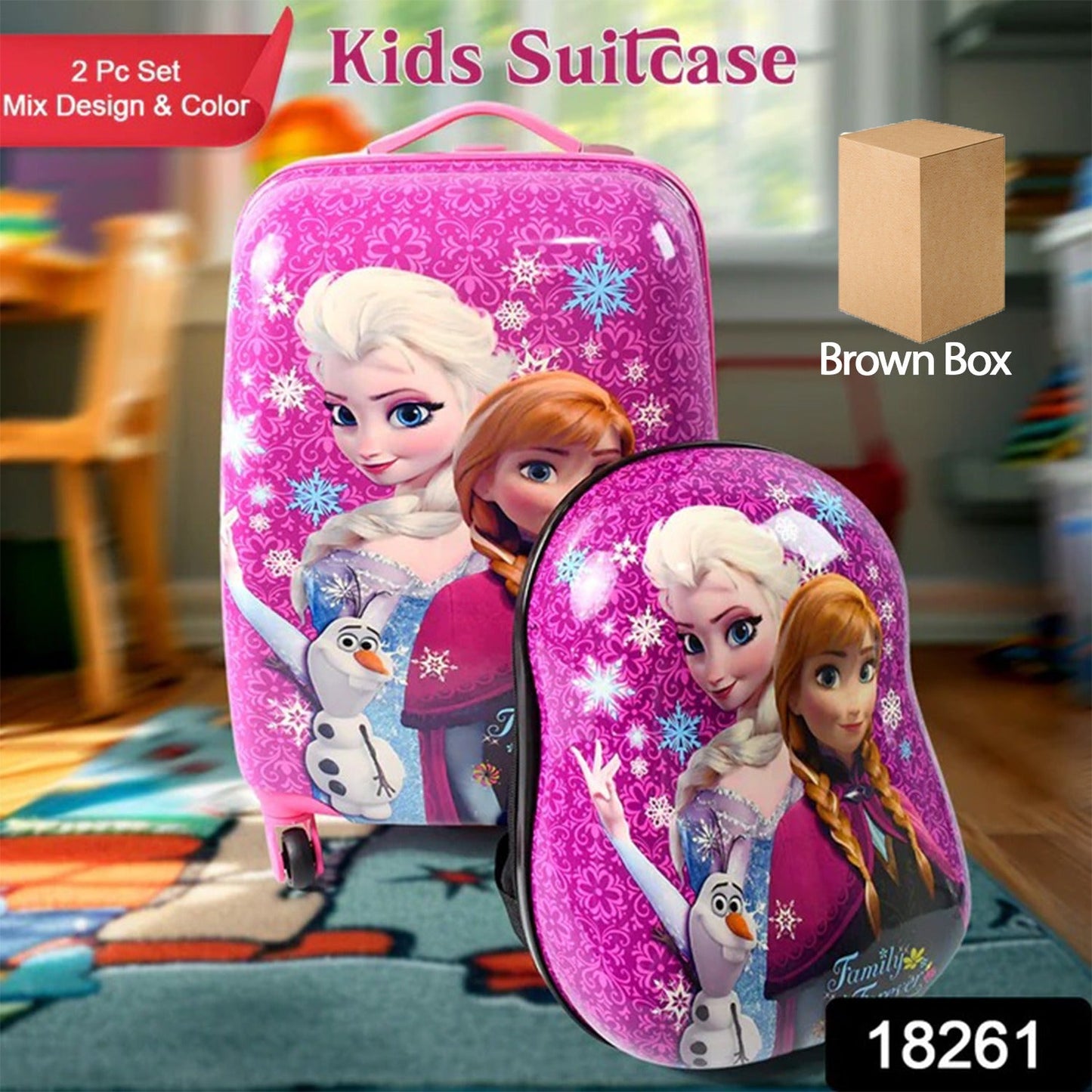 Kids Travel Suitcase with 4 Wheels (2 Pcs Set / 1 Big & 1 Small Shoulder Bag / Mix Design & Color) SWASTIK CREATIONS The Trend Point