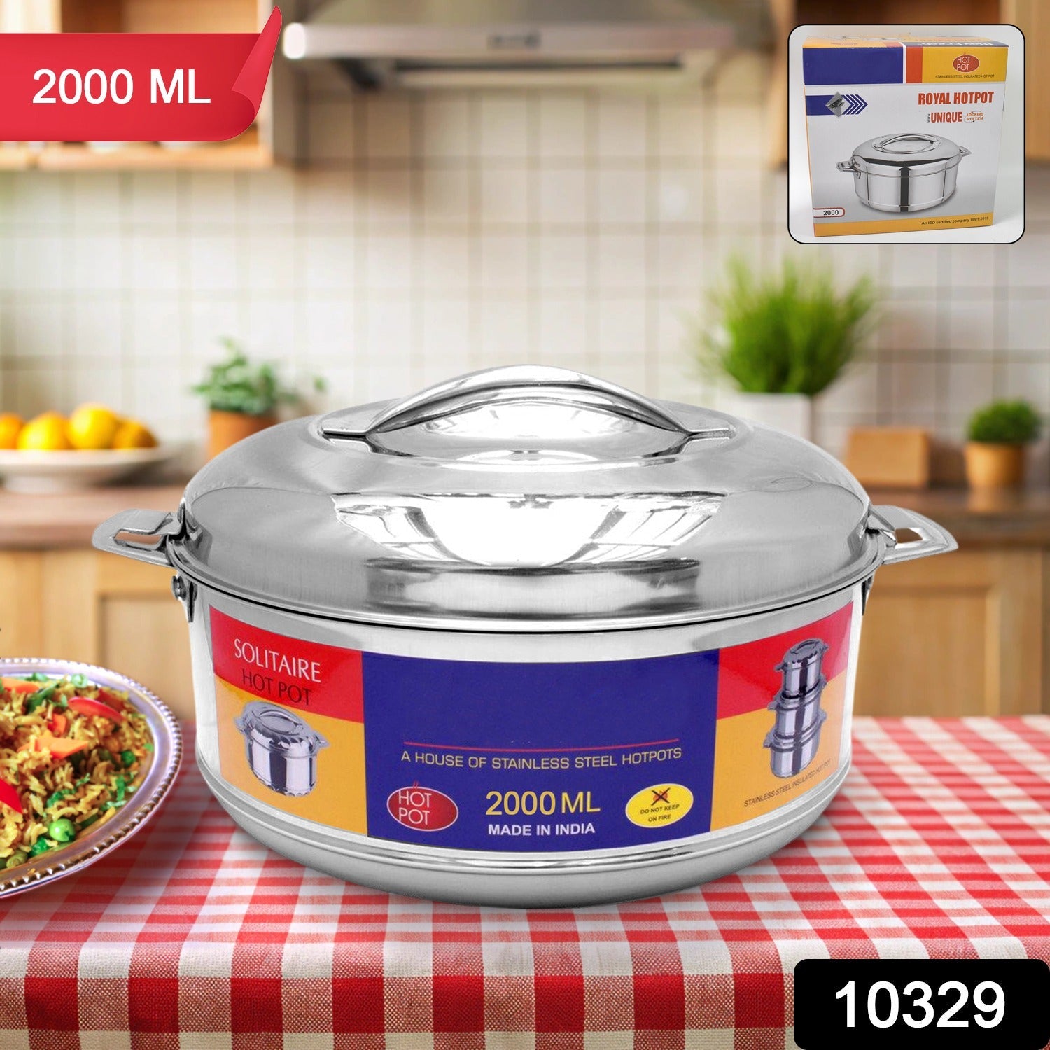 Royal Unique Hot Pot Stainless Steel Insulated Serving Casserole with Lid Handle (2000 ML)