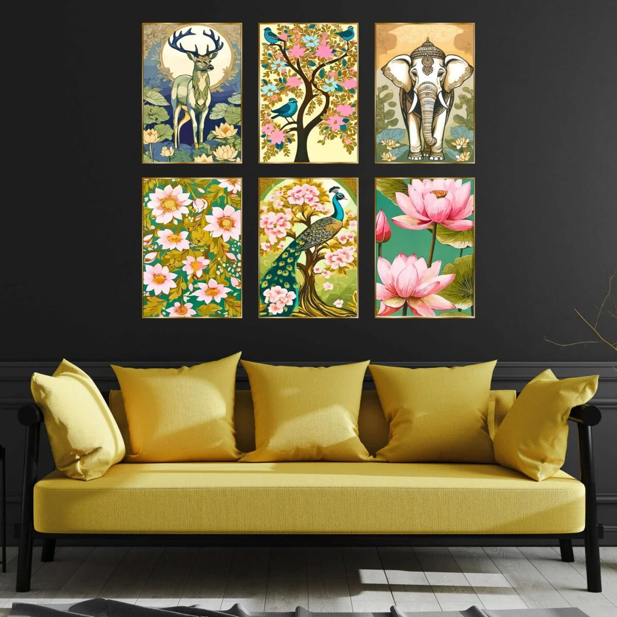 CH-GD6-7 Set of Six Wall Paintings for Wall Decoration Golden Framed Wall Paintings for Living Room & Bedroom Wall Art for Home Decoration & Office Wall Décor SWASTIK CREATIONS The Trend Point