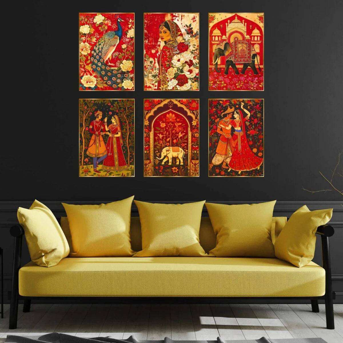 CH-GD6-11 Set of Six Wall Paintings for Wall Decoration Golden Framed Wall Paintings for Living Room & Bedroom Wall Art for Home Decoration & Office Wall Décor SWASTIK CREATIONS The Trend Point