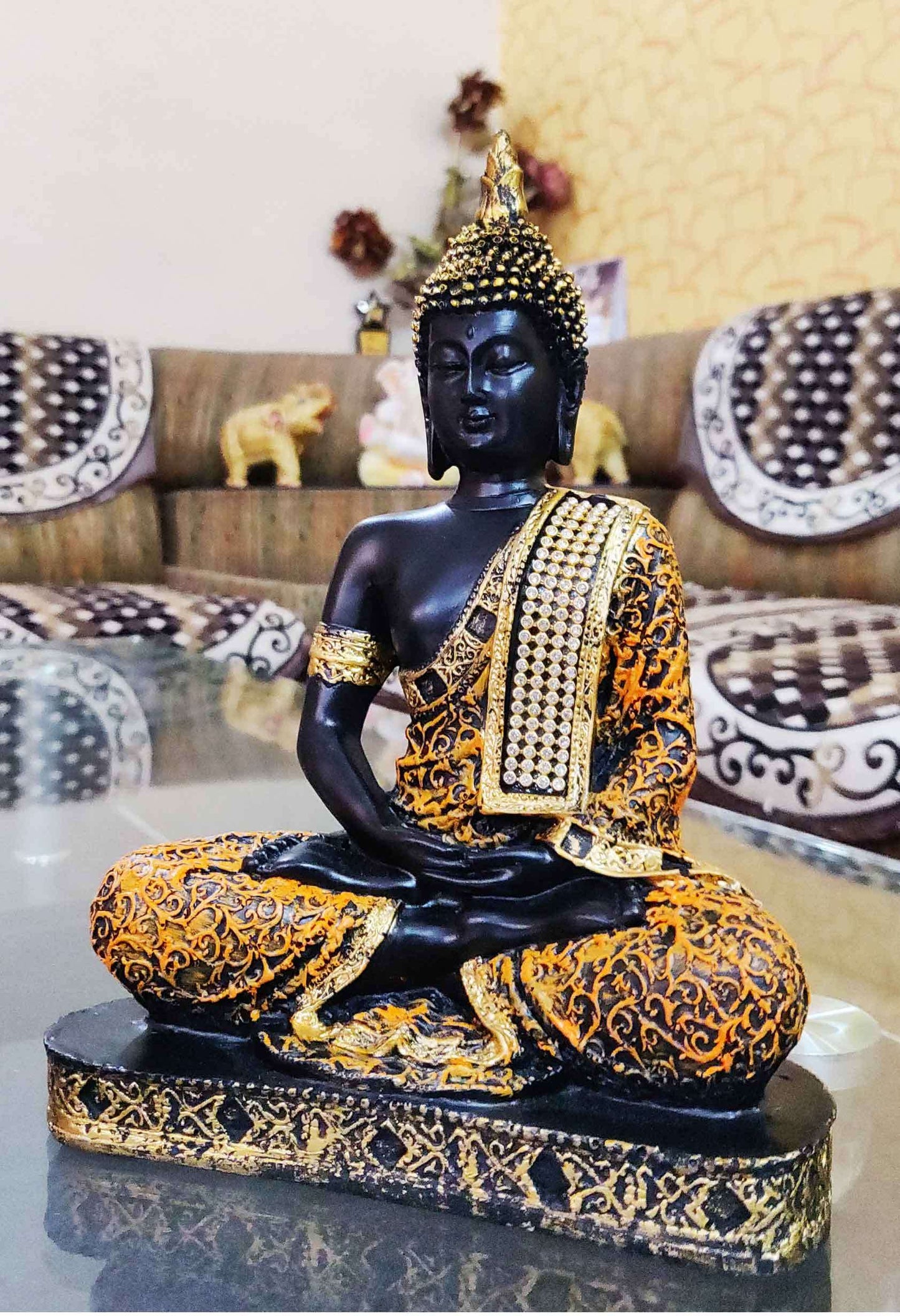 Swastik Trend Point Beautiful Sitting Buddha Idol Statue for Home & Garden Living Room | Healing Spirit Blessing Buddha Statue 07 SWASTIK CREATIONS The Trend Point