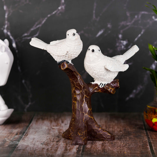 Swastik Creations Birds Sitting On Tree Branch Figurine Home Decoration Showpiece Chidiya Statue for Home Decor Item Sparrow Pair Showpiece (White)