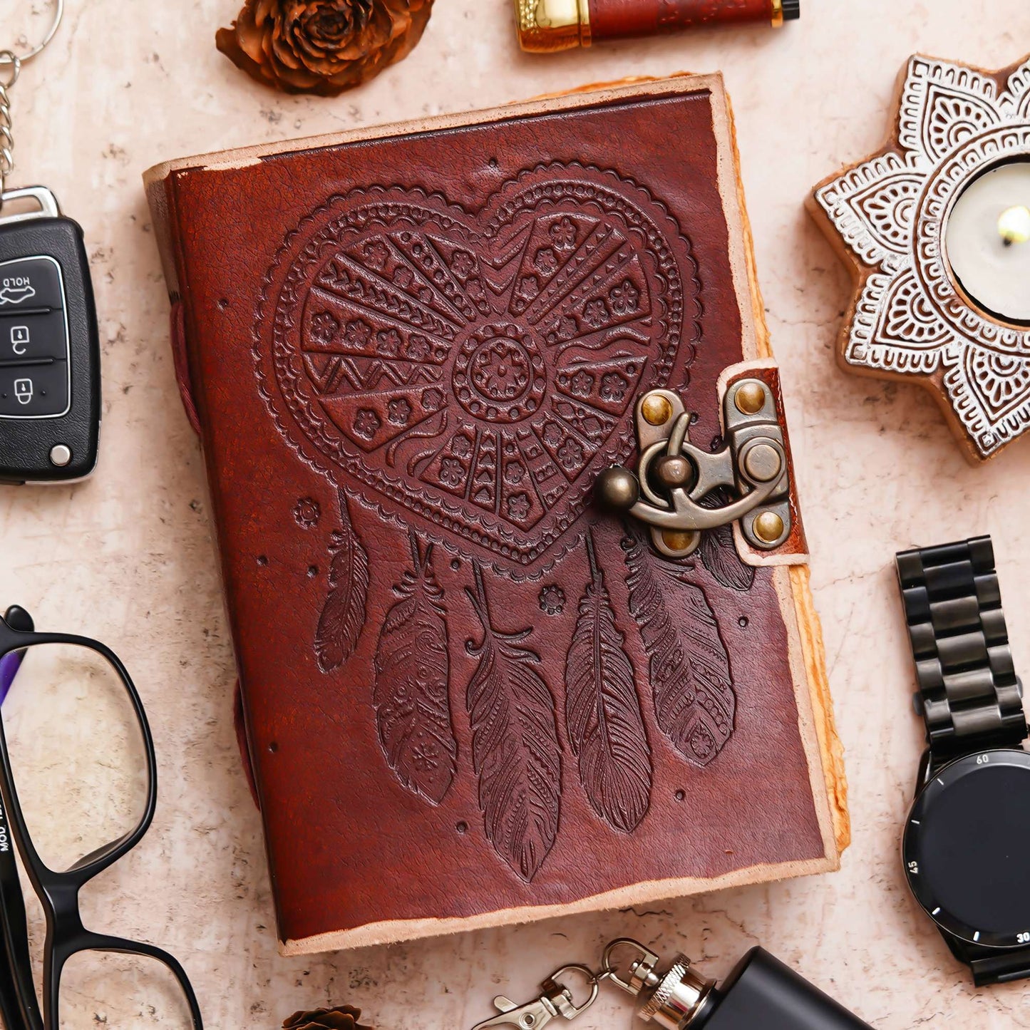 Swastik Trend Point Vintage Handmade Genuine Leather Journal | Premium Antique Lock Closure | 200 Handmade Brown Pages -6 SWASTIK CREATIONS The Trend Point