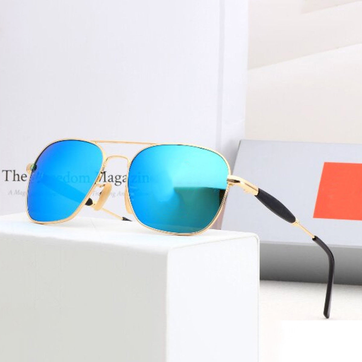 Blue Alicent Square Sunglasses (SUN-RN-1208-AQB3GLD-M) SWASTIK CREATIONS The Trend Point