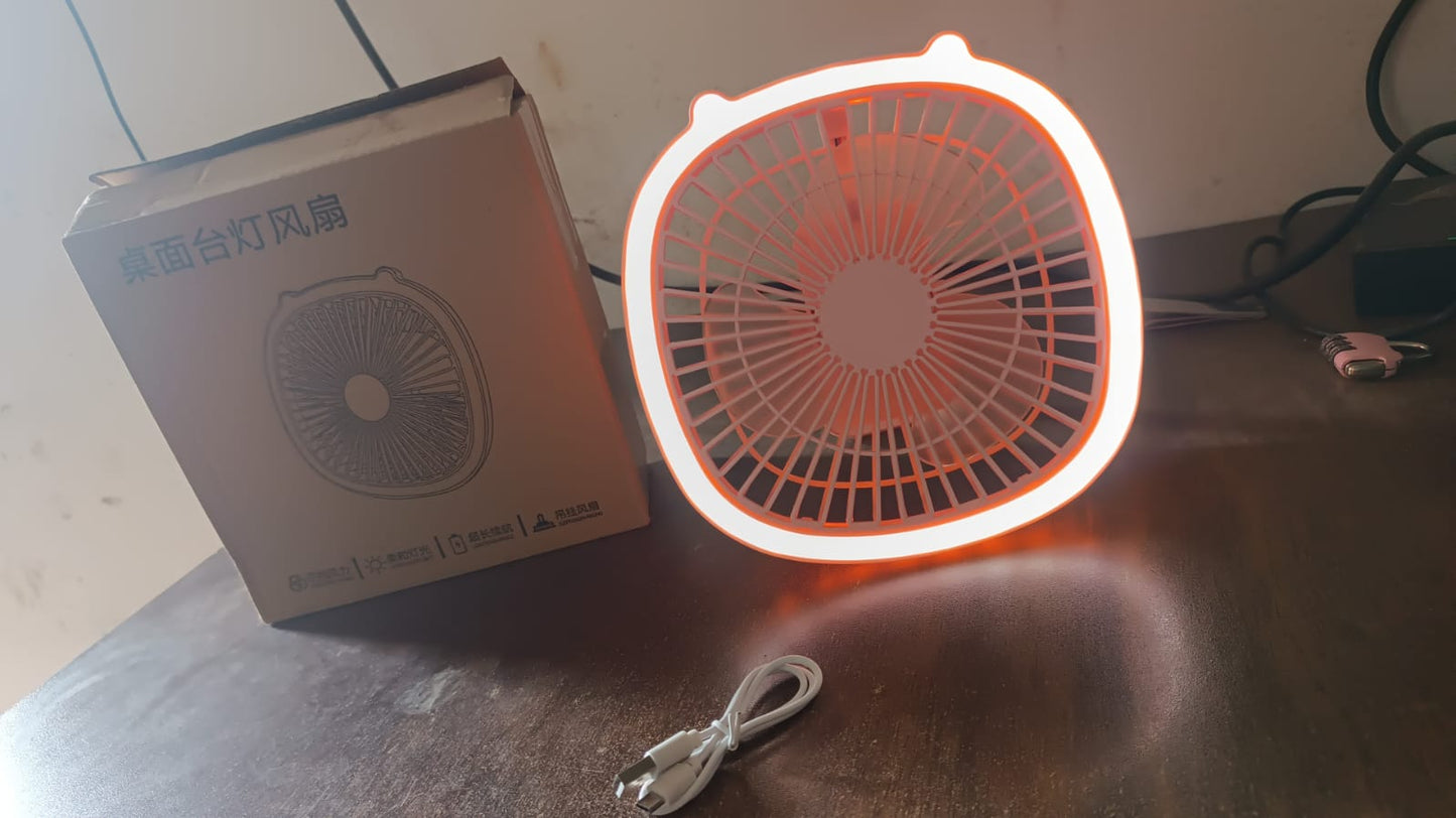 USB PORTABLE MINI DESK FAN WITH LIGHT & COLOR BOX (1 PC / Mix Color) SWASTIK CREATIONS The Trend Point