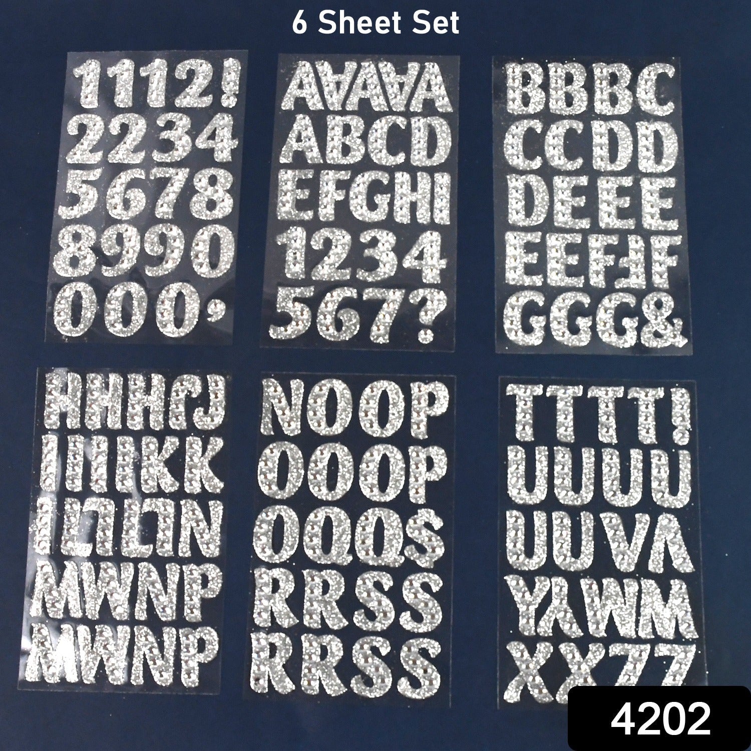 Silver Gem Letter & Numbers Stickers 1 Inch Letters, 130 Count (Pack of 6 Sheets)