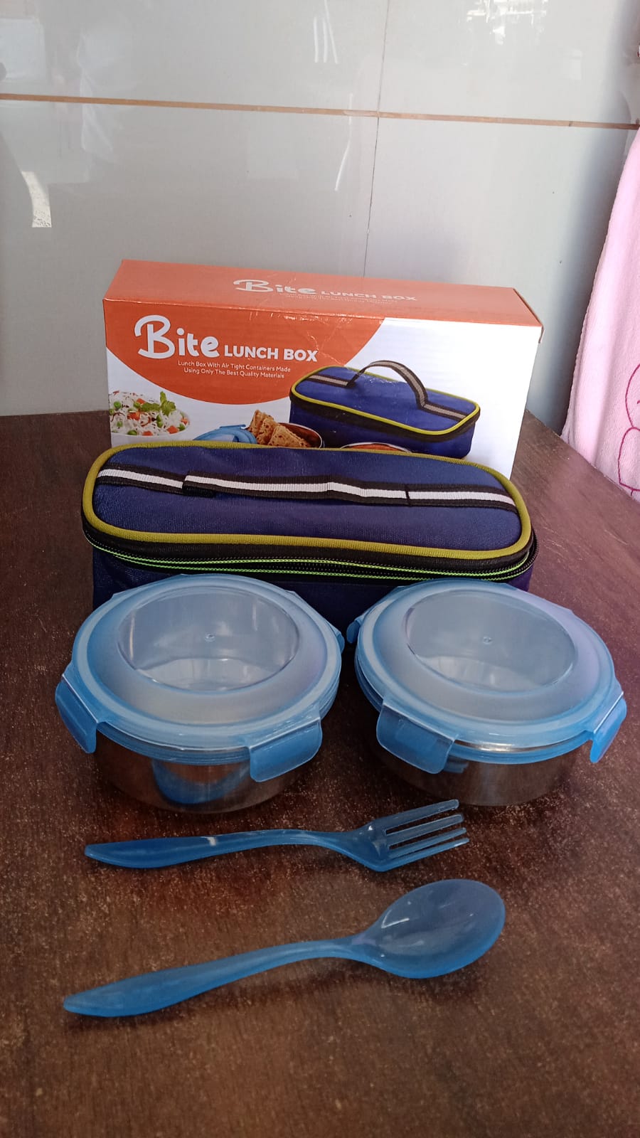 Bite Lunch Box, with Insulated Fabric Lunch Bag & Plastic Spoon, Fork SWASTIK CREATIONS The Trend Point