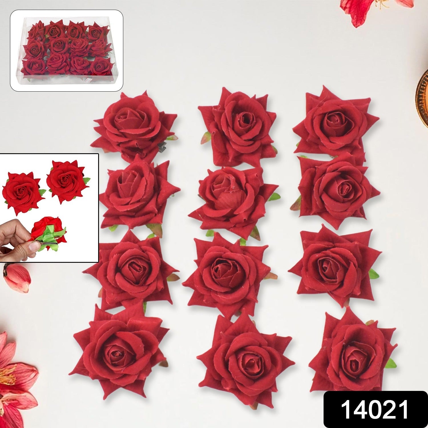 Flower Rose Hair Pin / Clip Velvet Flower Design (12 pcs Set)