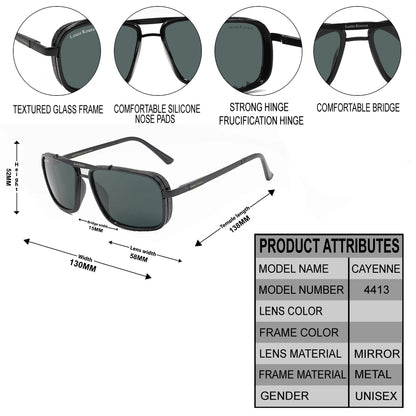 Black Cayenne Square Sunglasses (SUN-LK-4413-BLK1BLK-M)