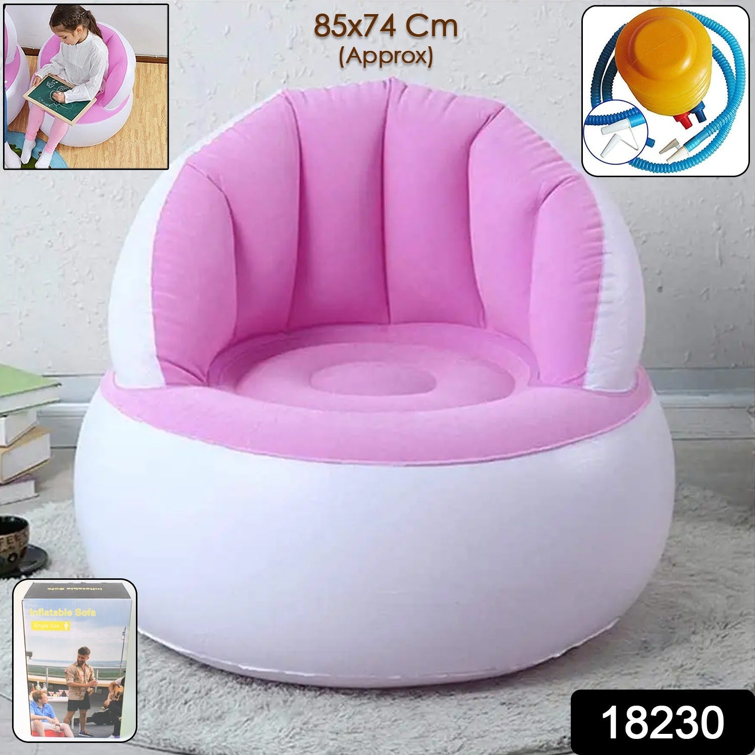 Kids inflatable sofa chair with backrest & Foot Air Pump with Hose (1 Set / 85x74 Cm Approx)