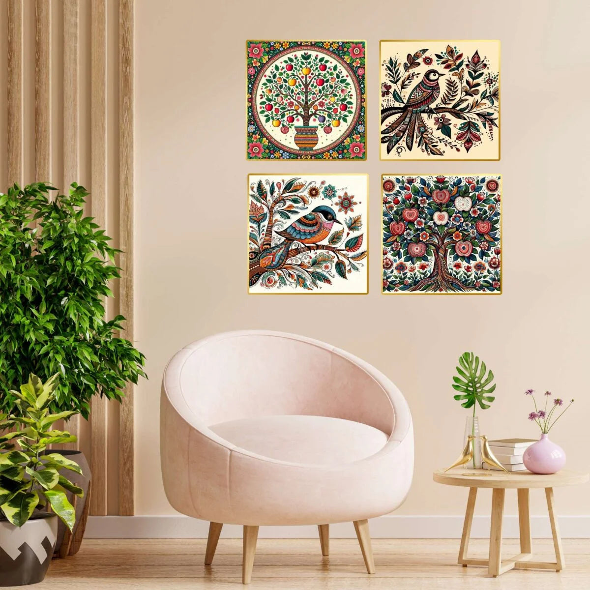 CH-GD4-7 Set of Four Wall Paintings for Wall Decoration Golden Framed Wall Paintings for Living Room & Bedroom Wall Art for Home Decoration & Office Wall Décor SWASTIK CREATIONS The Trend Point