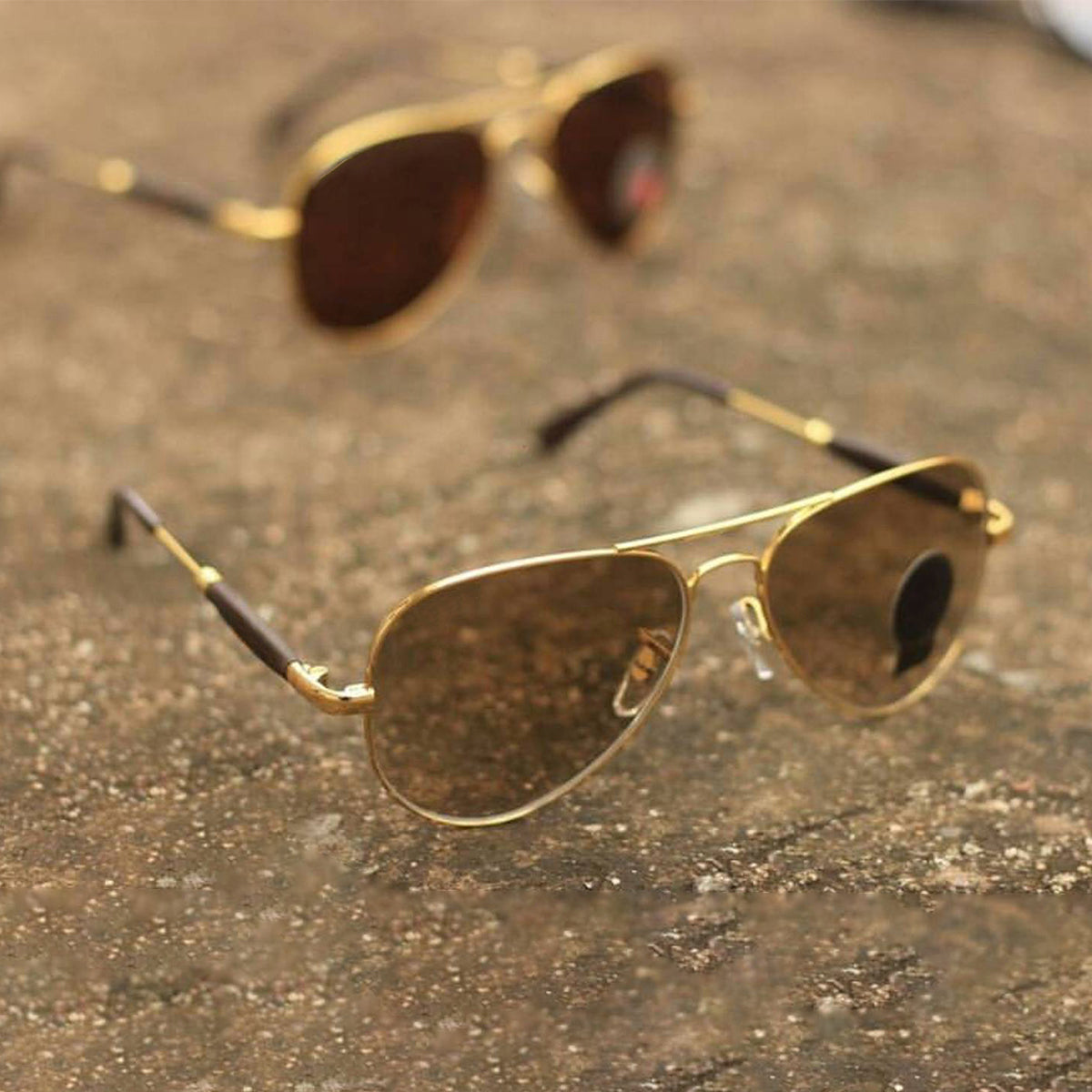 Brown Ancestral Aviator Sunglasses (SUN-RN-3517-BRN2GLD-M) SWASTIK CREATIONS The Trend Point