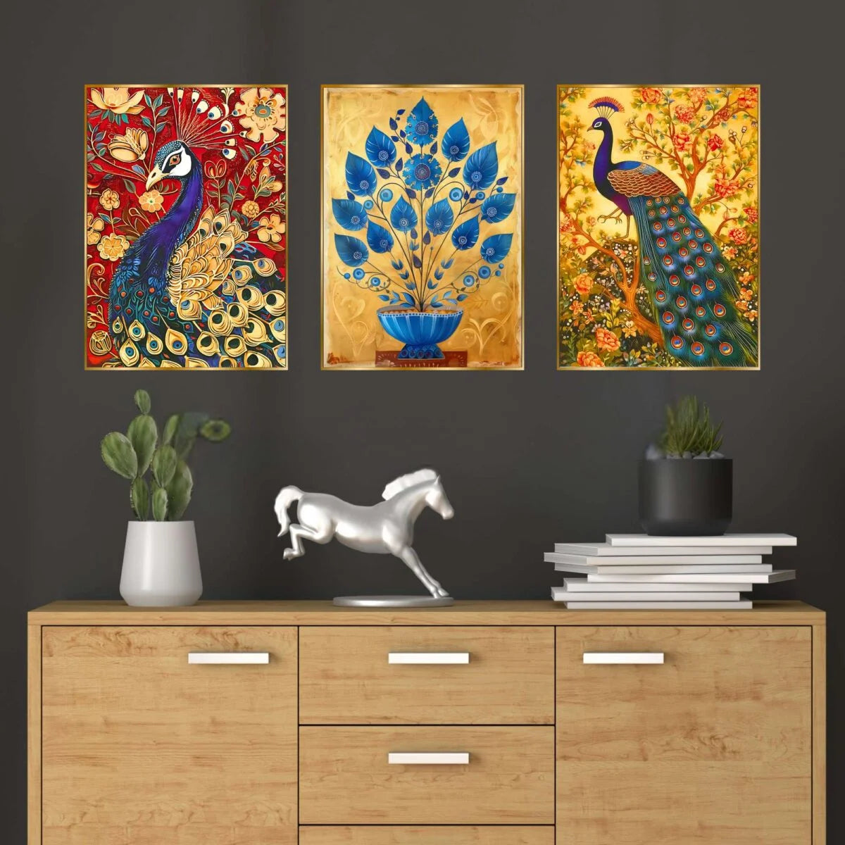 CH-GD3-4 Set of Three Wall Paintings for Wall Decoration Golden Framed Wall Paintings for Living Room & Bedroom Wall Art for Home Decoration & Office Wall Décor SWASTIK CREATIONS The Trend Point