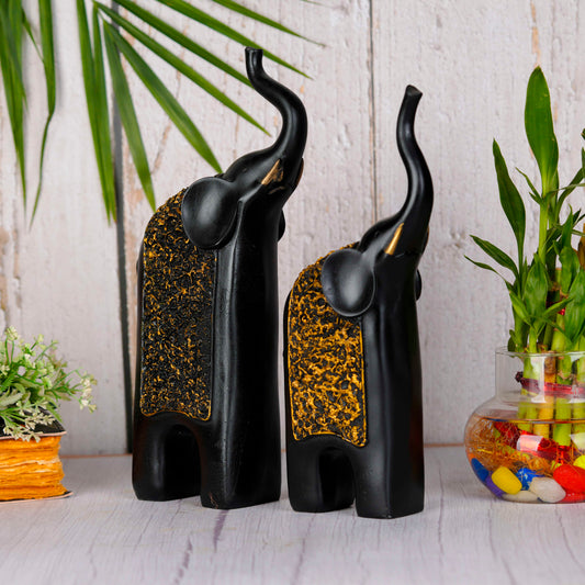 Swastik Creations Elephant Decorative Figurine, Decor Items for Main Door Entrance Interior of Living Room Centrepiece for Centre Table (Black Gold)