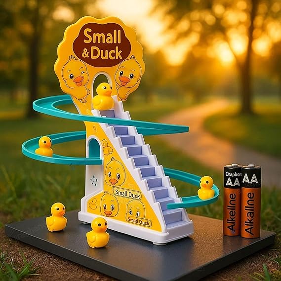 Ducks Slide Toy Set with 2 Cells Stair Climbing Duck Track Toy Light Musical 3 Duckling Moving Escalator Automatic Cartoon Chasing Race Gift Toys for 1+ Kids 1-5 Years Baby Girls Toddlers SWASTIK CREATIONS The Trend Point