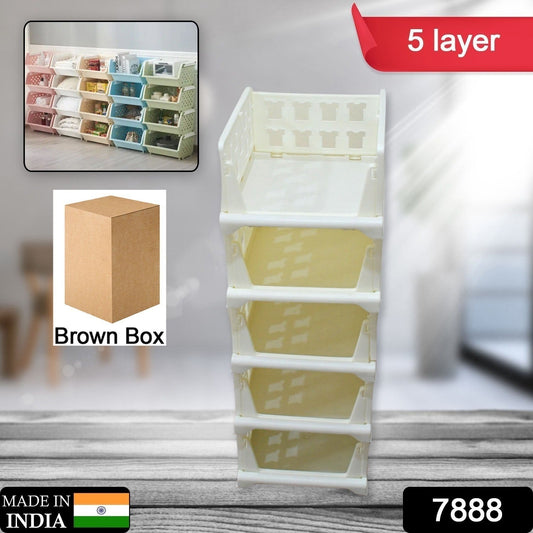 7888 5 Layer Stackable Multifunctional Storage,for Clothes Foldable Drawer Shelf Basket Utility Cart Rack Storage Organizer Cart for Kitchen, Pantry Closet, Bedroom, Bathroom, Laundry (5 Layer 1 Pc) - SWASTIK CREATIONS The Trend Point