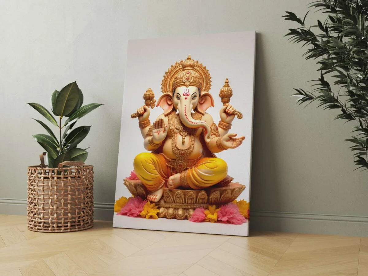 CH-GN3 Lord Ganesh Canvas Paintings For Wall Decoration For Living Room Bedroom Home Office & Hotels SWASTIK CREATIONS The Trend Point