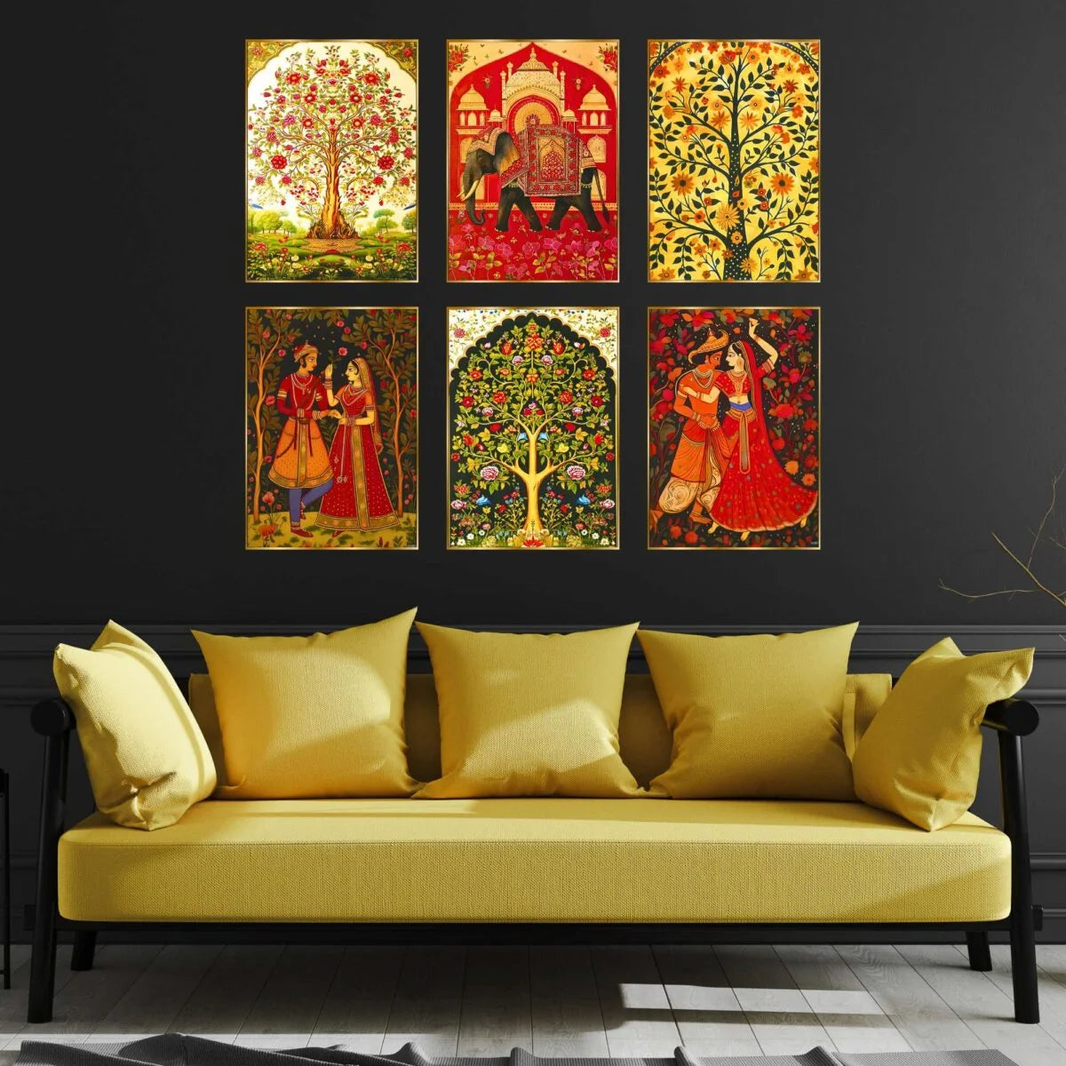 CH-GD6-10 Set of Six Wall Paintings for Wall Decoration Golden Framed Wall Paintings for Living Room & Bedroom Wall Art for Home Decoration & Office Wall Décor SWASTIK CREATIONS The Trend Point