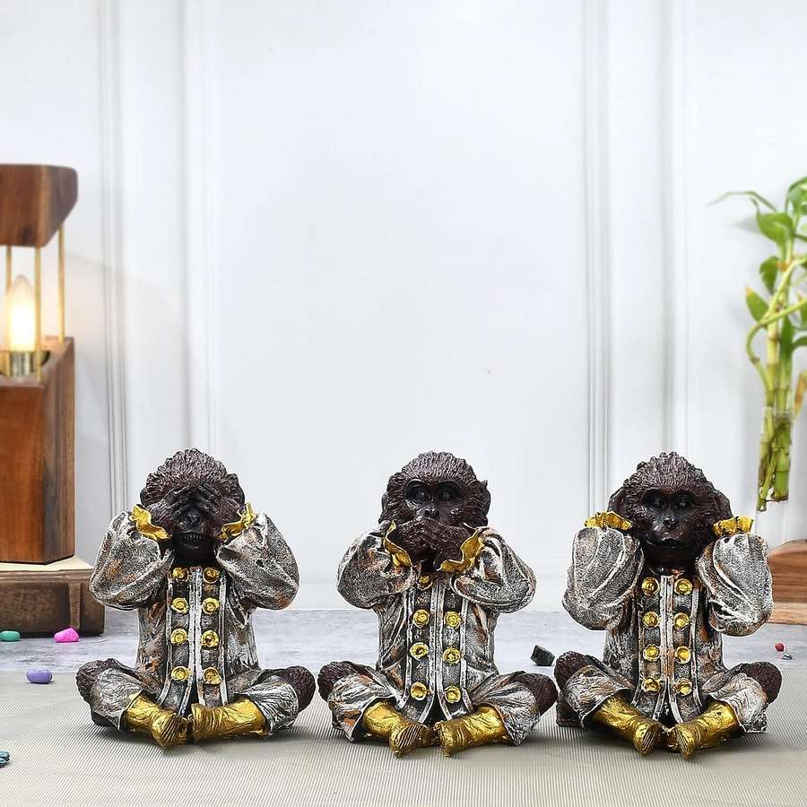 Swastik Trend Point Hand Crafted Antique Finish Set of 3 Monkey for Home Decor/Gifting/Living Room Decorative Showpiece SWASTIK CREATIONS The Trend Point