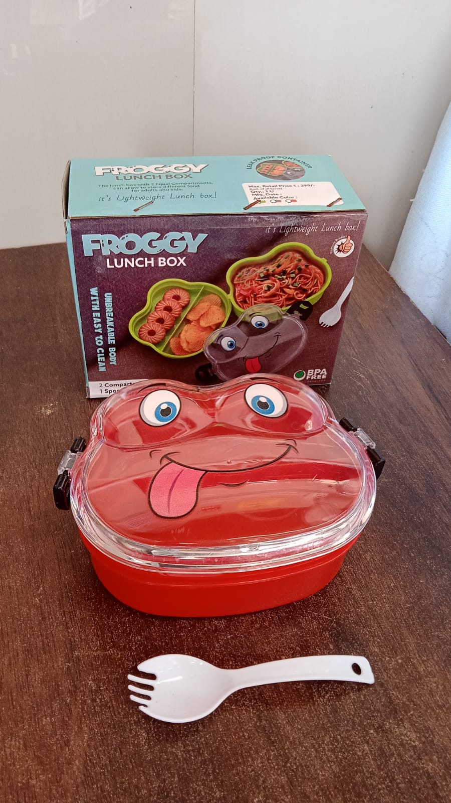 Double Layer Froggy Shape Lunch Box with Spoon (1 Pc / Mix Color) SWASTIK CREATIONS The Trend Point