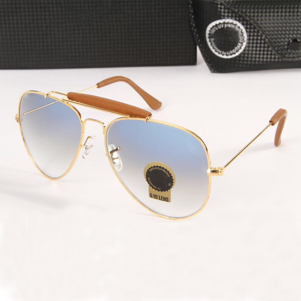 Blue Novaper Aviator Sunglasses (SUN-RN-3422-BLU2GLD-M) SWASTIK CREATIONS The Trend Point