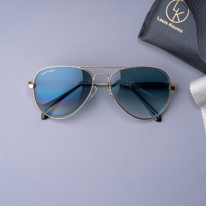 Blue Airomade Aviator Sunglasses (SUN-LK-3517-BLU2GLD-M)