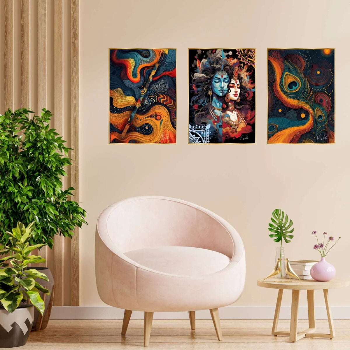 CH-GD3-5 Set of Three Wall Paintings for Wall Decoration Golden Framed Wall Paintings for Living Room & Bedroom Wall Art for Home Decoration & Office Wall Décor SWASTIK CREATIONS The Trend Point