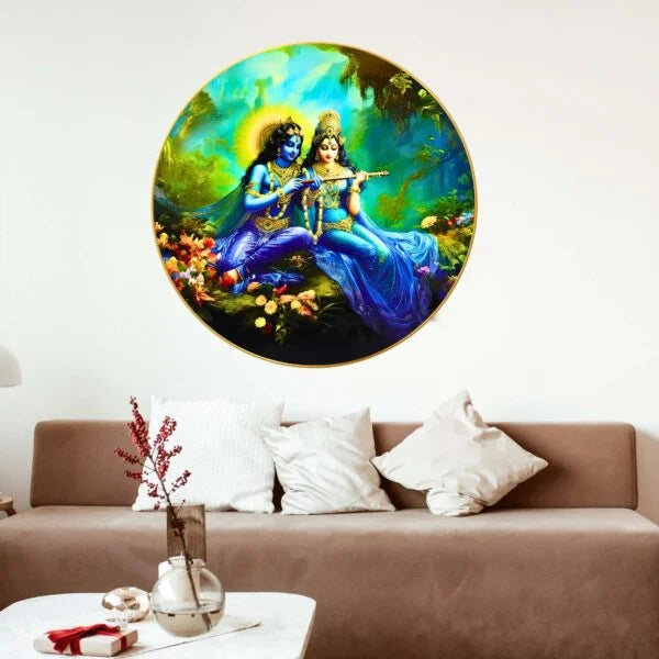 CH-RKR19 Radha Krishna Painting with Frame Sparkle Glossy Round Golden Framed Large Painting Office, Living Room, Bedroom, Home Decoration SWASTIK CREATIONS The Trend Point